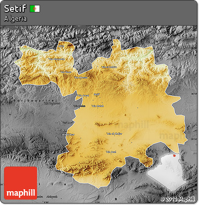 Physical Map of Setif, darken, desaturated