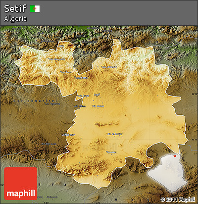 Physical Map of Setif, darken