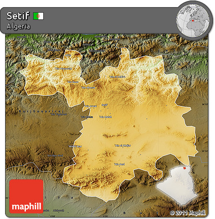 Physical Map of Setif, darken