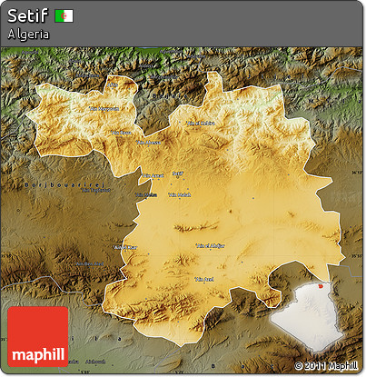 Physical Map of Setif, darken