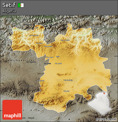 Physical Map of Setif, darken, semi-desaturated