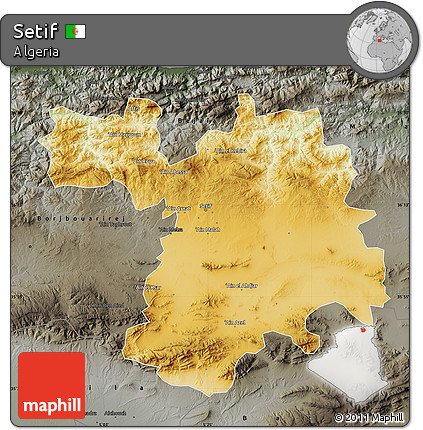 Physical Map of Setif, darken, semi-desaturated