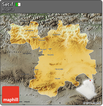 Physical Map of Setif, darken, semi-desaturated