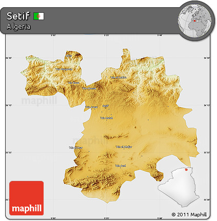 Physical Map of Setif, single color outside