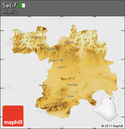 Physical Map of Setif, single color outside
