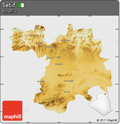 Physical Map of Setif, single color outside