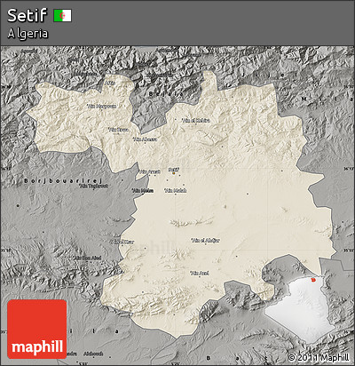 Shaded Relief Map of Setif, darken, semi-desaturated