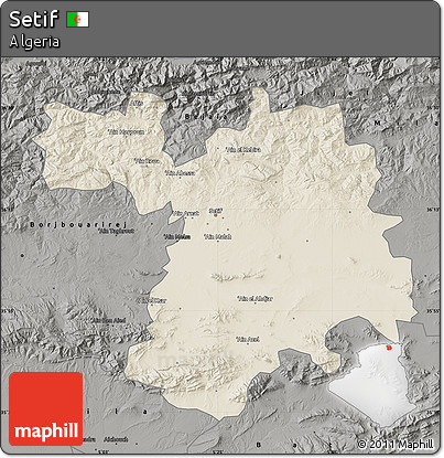 Shaded Relief Map of Setif, darken, semi-desaturated