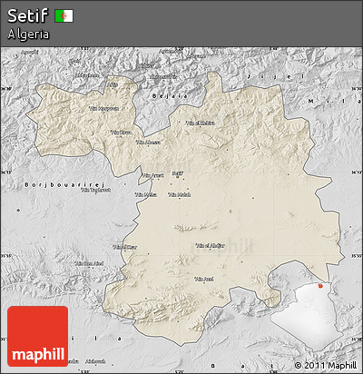 Shaded Relief Map of Setif, desaturated