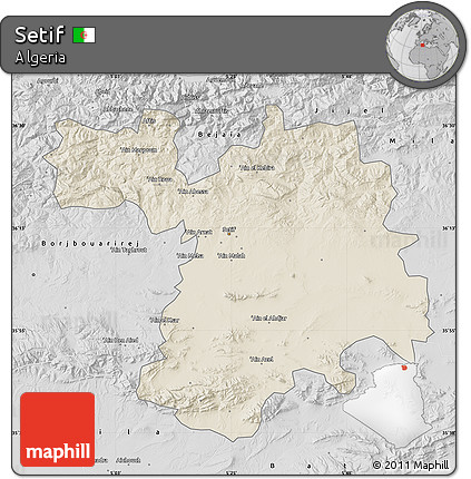 Shaded Relief Map of Setif, desaturated