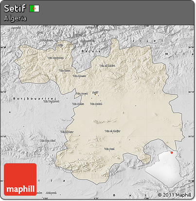 Shaded Relief Map of Setif, desaturated