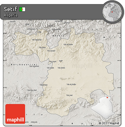Shaded Relief Map of Setif, semi-desaturated