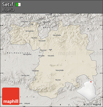 Shaded Relief Map of Setif, semi-desaturated