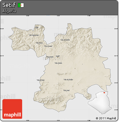 Shaded Relief Map of Setif, single color outside