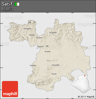 Shaded Relief Map of Setif, single color outside