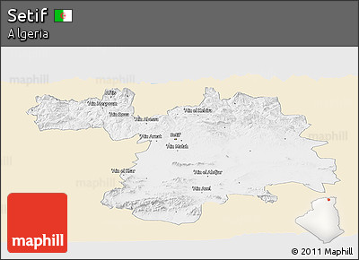 Classic Style Panoramic Map of Setif, single color outside