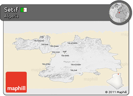 Classic Style Panoramic Map of Setif, single color outside