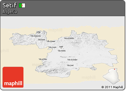 Classic Style Panoramic Map of Setif, single color outside