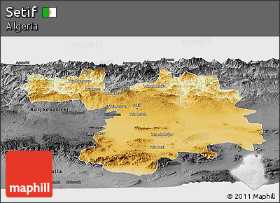 Physical Panoramic Map of Setif, darken, desaturated