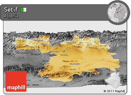 Physical Panoramic Map of Setif, darken, desaturated