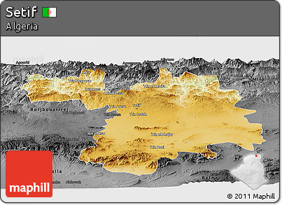 Physical Panoramic Map of Setif, darken, desaturated