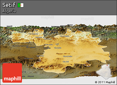 Physical Panoramic Map of Setif, darken