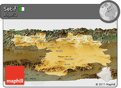 Physical Panoramic Map of Setif, darken