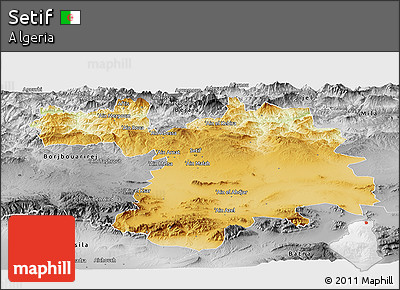 Physical Panoramic Map of Setif, desaturated