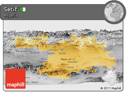 Physical Panoramic Map of Setif, desaturated