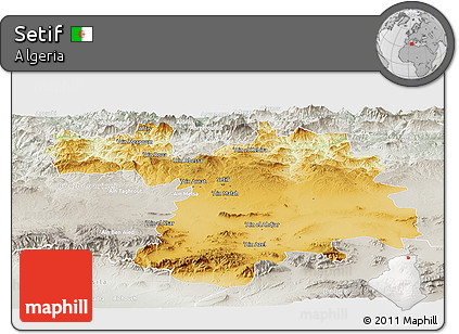 Physical Panoramic Map of Setif, lighten, semi-desaturated