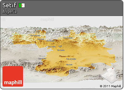 Physical Panoramic Map of Setif, lighten, semi-desaturated