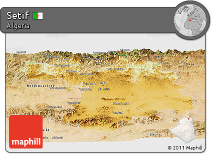 Physical Panoramic Map of Setif, satellite outside