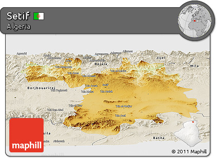 Physical Panoramic Map of Setif, shaded relief outside