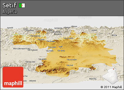 Physical Panoramic Map of Setif, shaded relief outside