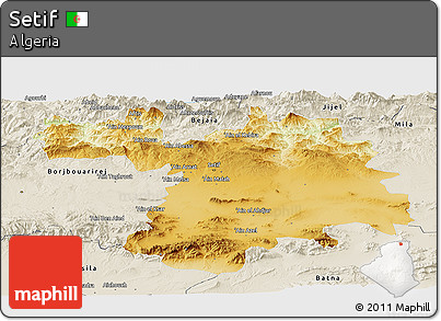 Physical Panoramic Map of Setif, shaded relief outside