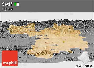 Satellite Panoramic Map of Setif, darken, desaturated