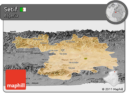 Satellite Panoramic Map of Setif, darken, desaturated