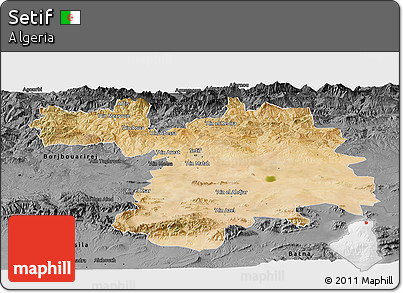Satellite Panoramic Map of Setif, darken, desaturated