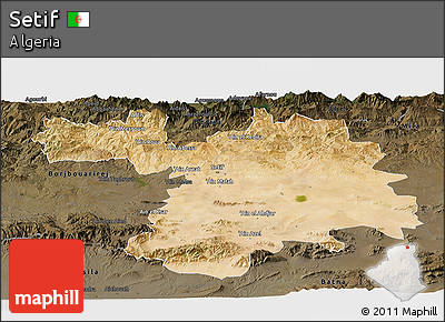 Satellite Panoramic Map of Setif, darken
