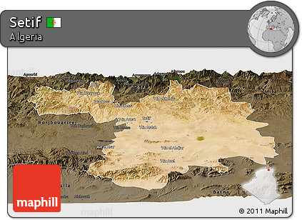 Satellite Panoramic Map of Setif, darken