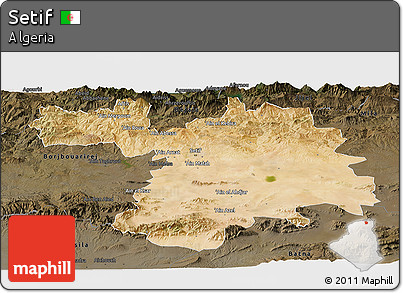 Satellite Panoramic Map of Setif, darken