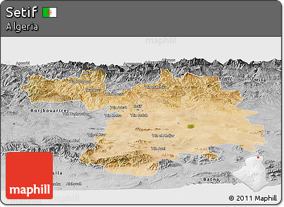 Satellite Panoramic Map of Setif, desaturated