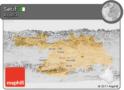 Satellite Panoramic Map of Setif, lighten, desaturated