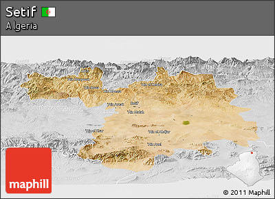 Satellite Panoramic Map of Setif, lighten, desaturated