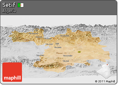 Satellite Panoramic Map of Setif, lighten, desaturated