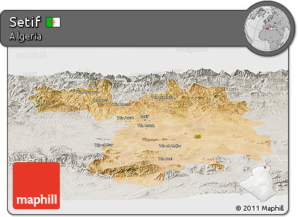 Satellite Panoramic Map of Setif, lighten, semi-desaturated