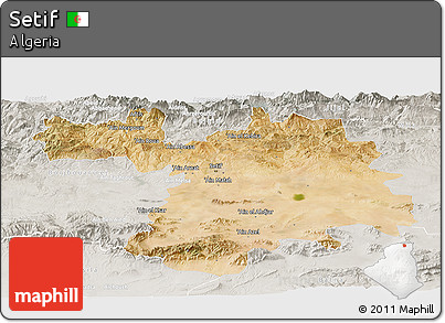 Satellite Panoramic Map of Setif, lighten, semi-desaturated