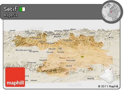 Satellite Panoramic Map of Setif, shaded relief outside