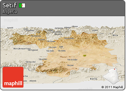 Satellite Panoramic Map of Setif, shaded relief outside