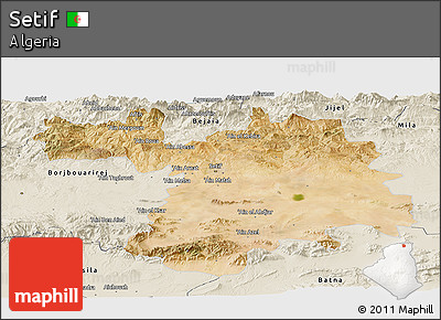 Satellite Panoramic Map of Setif, shaded relief outside